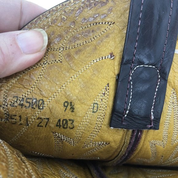 Vtg Nacona Boot Oxblood Leather Flame Stitch Cowboy Western Mens Sz 9.5D Rodeo - Picture 12 of 16